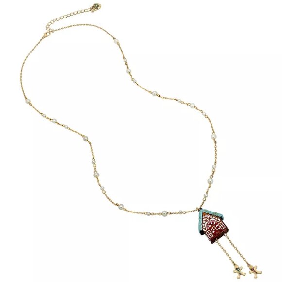 NWT BETSEY JOHNSON Jingle Bell Bling Festive Gingerbread House Pendant Necklace - Picture 4 of 5